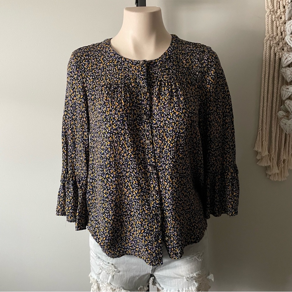 Maeve Berwick Top Front Button Down Blouse Anthro Boho Cottagecore Size Small - Picture 2 of 8